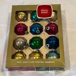 Vintage Shiny Brite Glass Christmas Ornaments 12 Ct In Box Mercury Mid Century